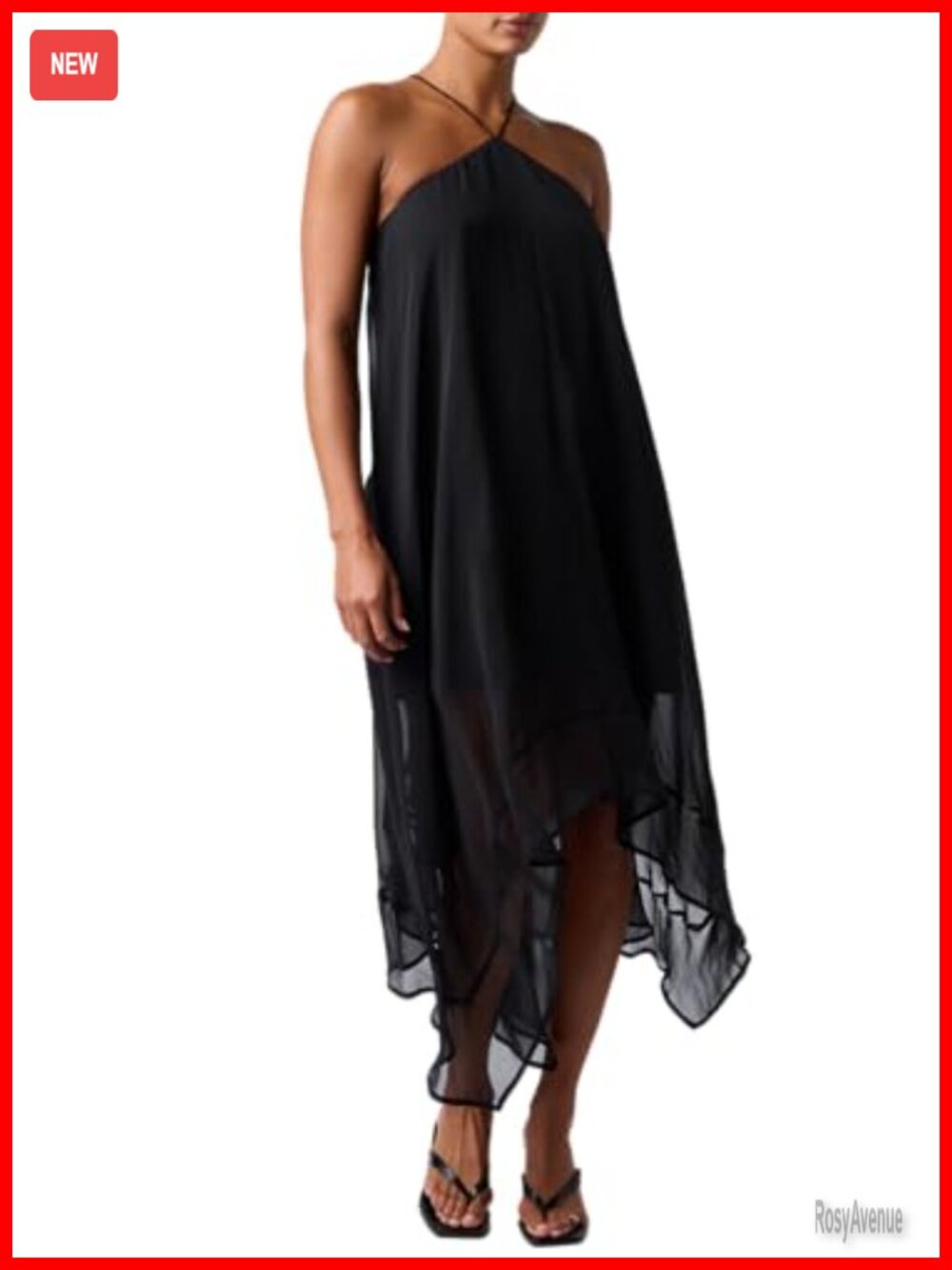 Halter Chiffon Midi Dress Handkerchief Hem Open Tie Back Sleeveless